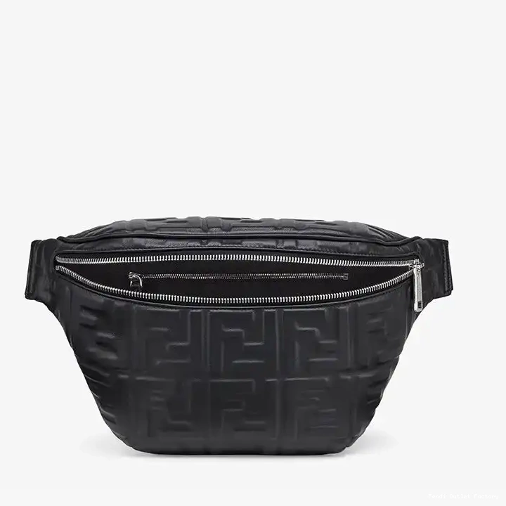 Vintage HOT Motif Belt FF Leather In Black Fendi Bag Nappa 0502